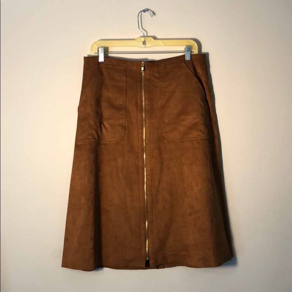 Brown Polyester Mid-Length Skirt
